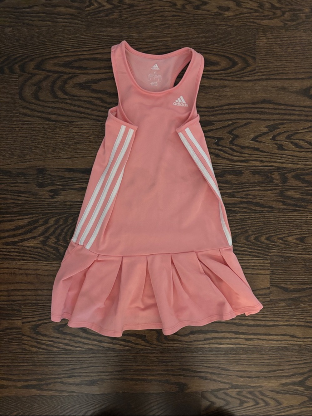 adidas Pink Racerback Pleated Tennis Dress with White Stripes